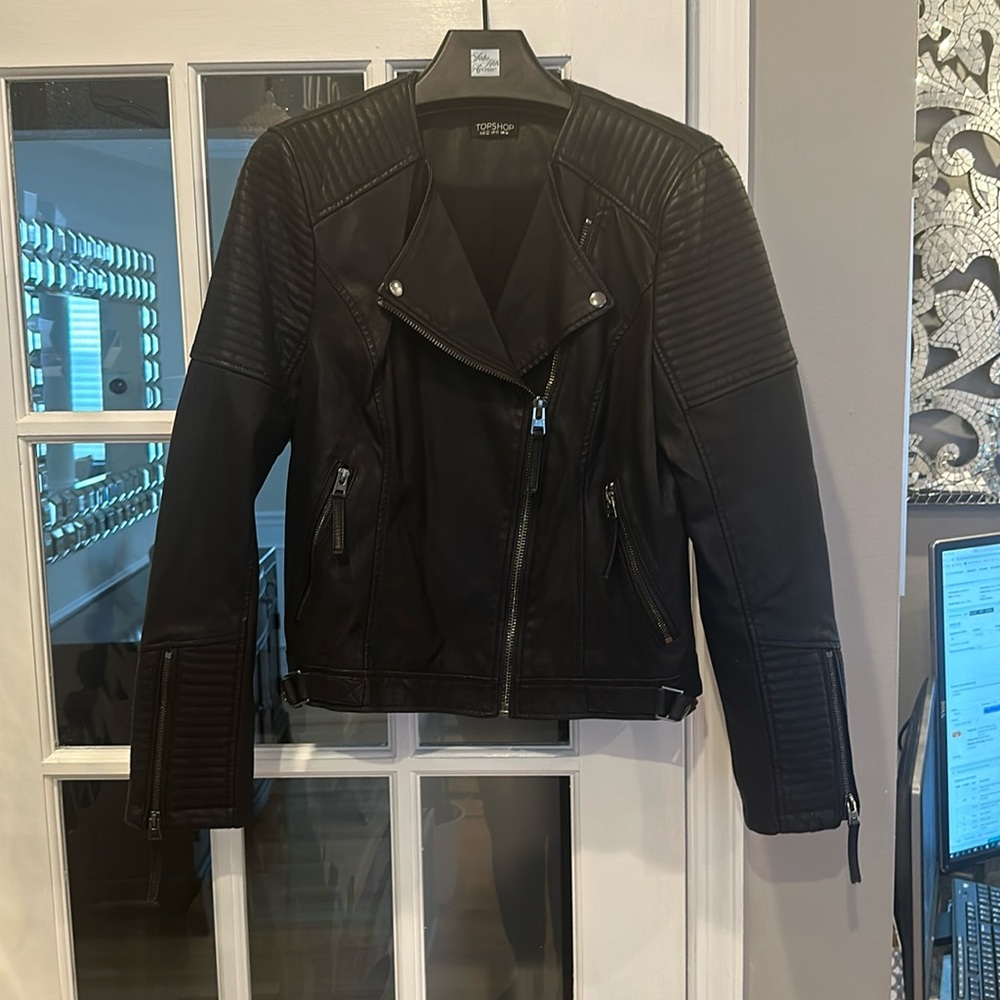 TOPSHOP Faux Leather Moto Jacket Size US 10